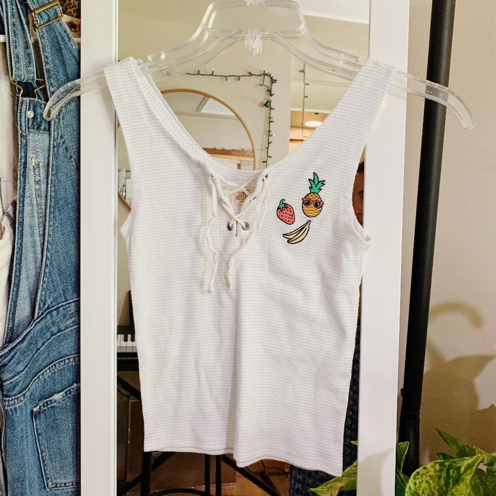 Hollister Embroidered Lace Up Tank Top